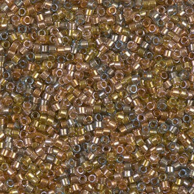 Miyuki Delica Bead 11/0, DB0981, Sparkling Lined Sand Dune Mix (gold beige aqua), 5 grams