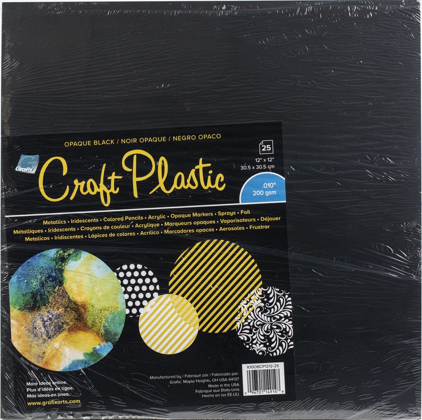 Grafix Craft Plastic Sheets 12x12 25/PKG Opaque Black .010