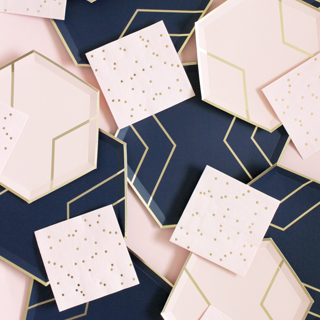 Paper Napkins - Cocktail - Navy &#x26; Gold Confetti