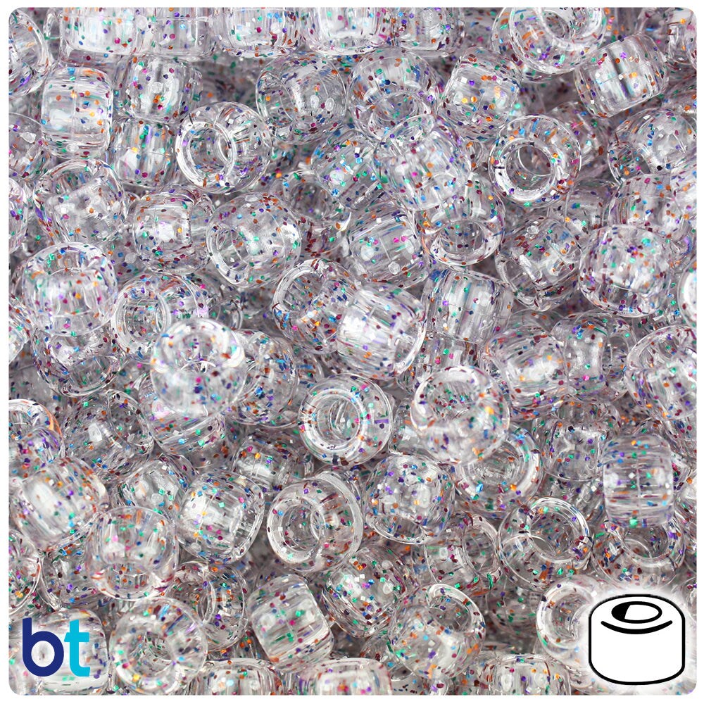 BeadTin Crystal Rainbow Sparkle 9mm Barrel Plastic Pony Beads (500pcs)