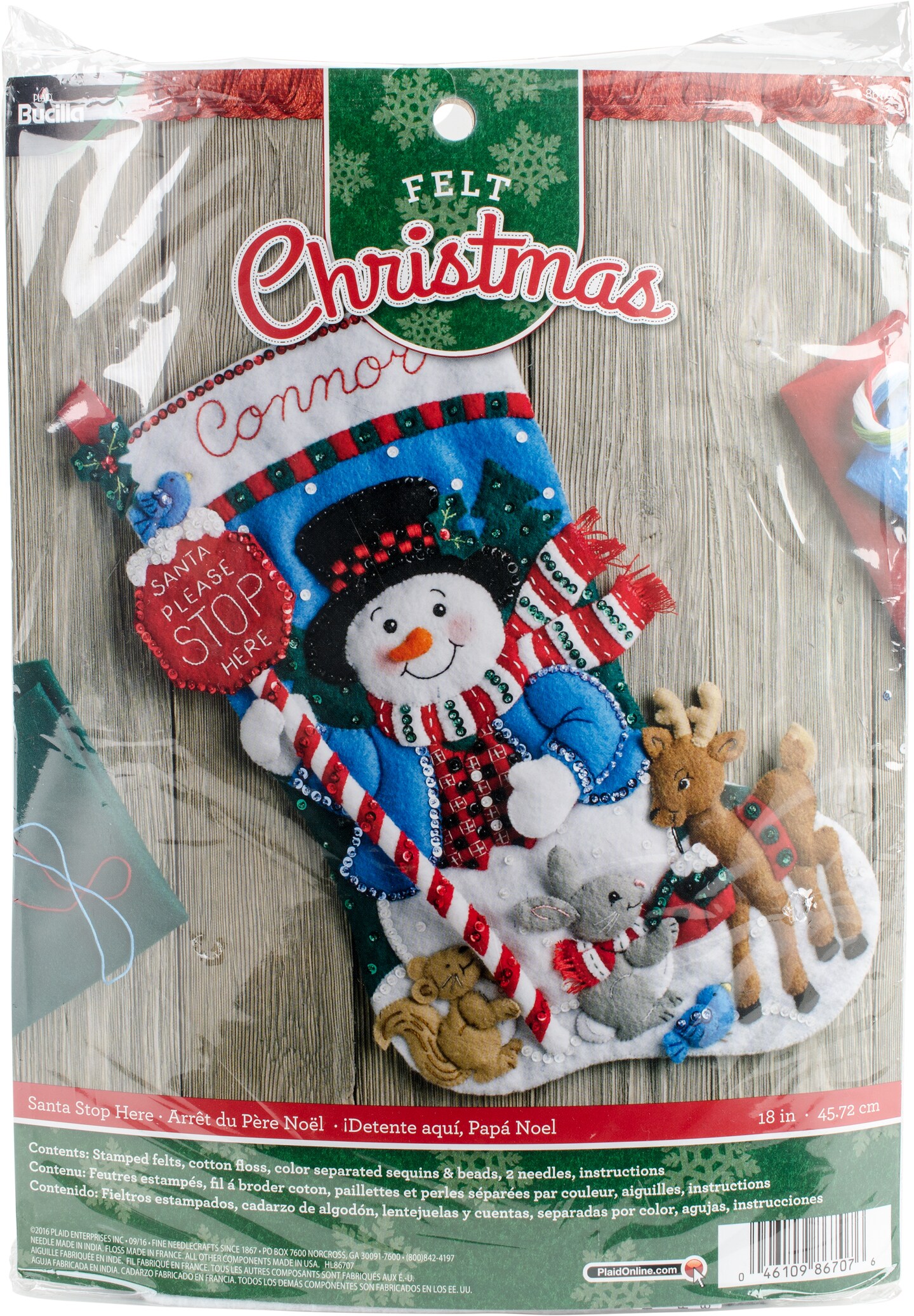 Bucilla Felt Stocking Applique Kit 18" Long-Santa Stops Here