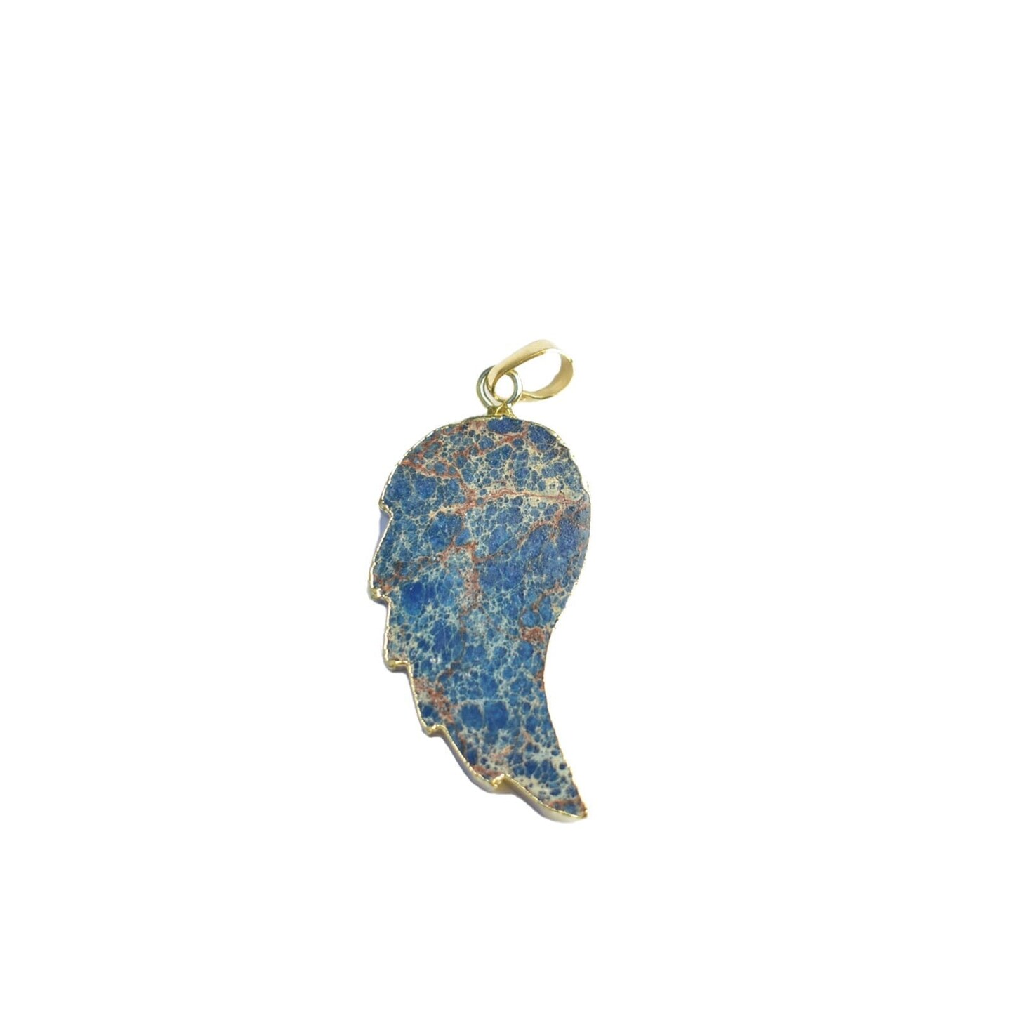 Blue Dyed Imperial Jasper Stone Carved Wing with Metal 17x37mm Pendant