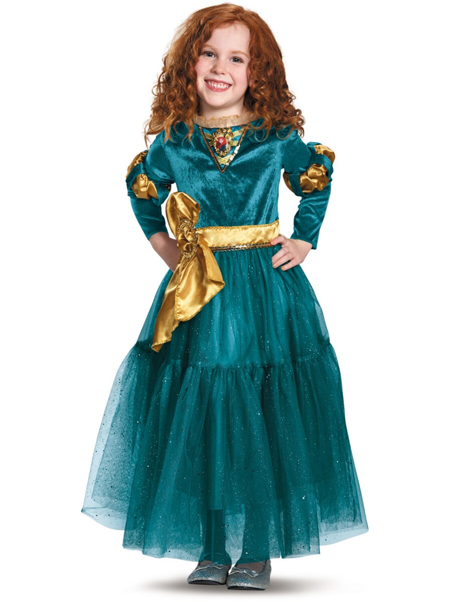 Child&#x27;s Girls Disney Princess Deluxe Merida Brave Ball Gown Dress Costume