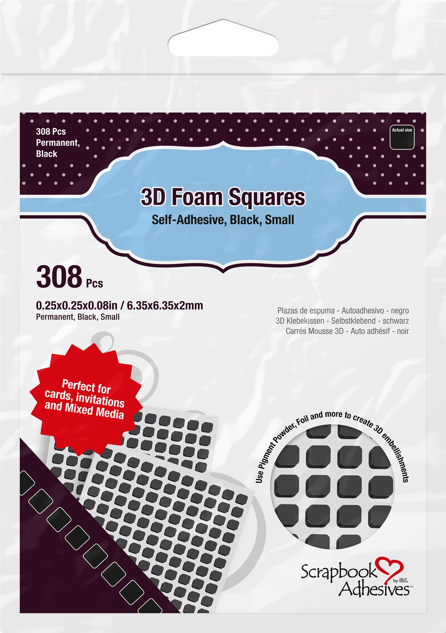 Scrapbook Adhesives 3D SelfAdhesive Foam Squares 308/PkgBlack, .25"X