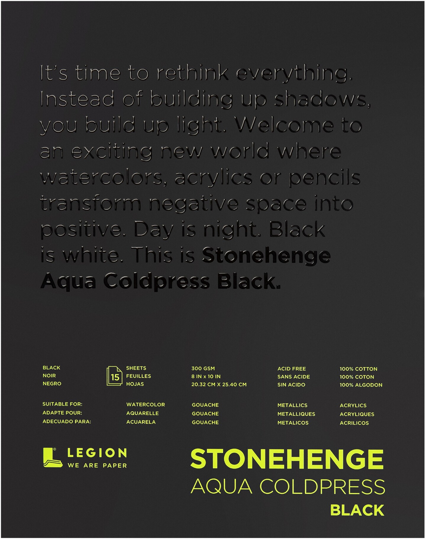 Stonehenge Aqua Block Coldpress Pad 8&#x22;X10&#x22; 15 Sheets/Pkg-Black 140lb