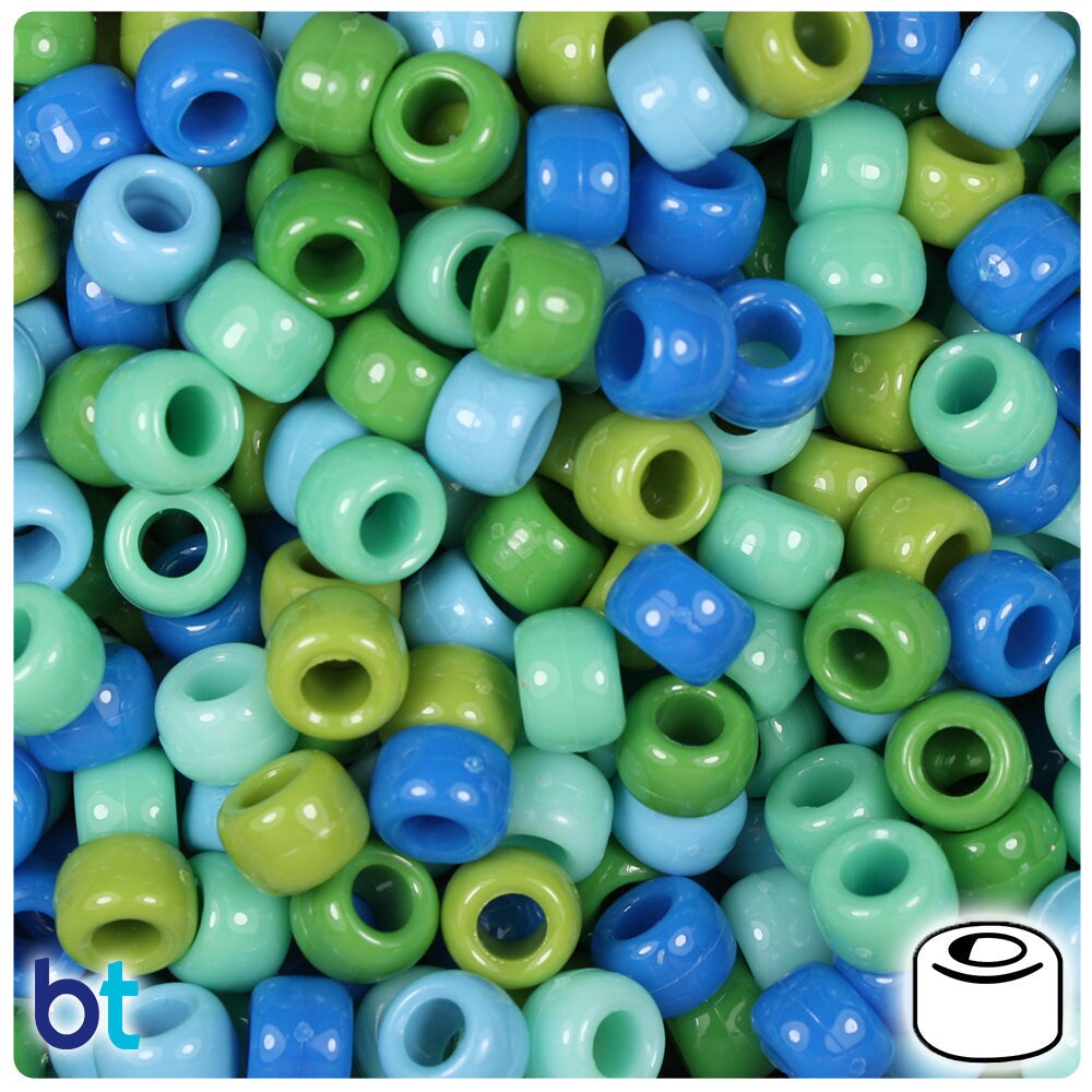 BeadTin Blueberry Mix Opaque 9mm Barrel Plastic Pony Beads (500pcs)