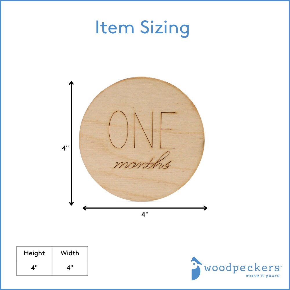 Baby Monthly Milestone Wooden Circles, Set of 13 Photo Props | Woodpeckers