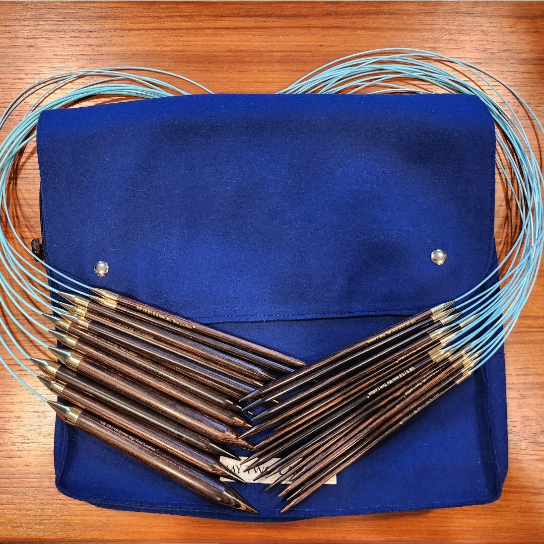 My Two Ladies | Blue Silk | Ultimate Adjustable Knitting Needle Set | 14 Sizes | w/custom case