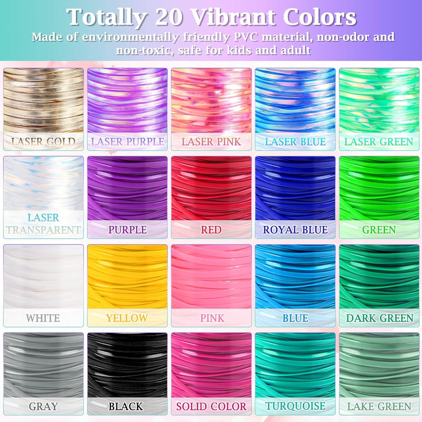 Lanyard String, Boondoggle String Kit with 20 Rolls Plastic Lacing Cord and 50Pcs Keychain lanyard Accessories, Gimp String Lanyard Weaving Kit for Keychain Crafts, Bracelet and Lanyards