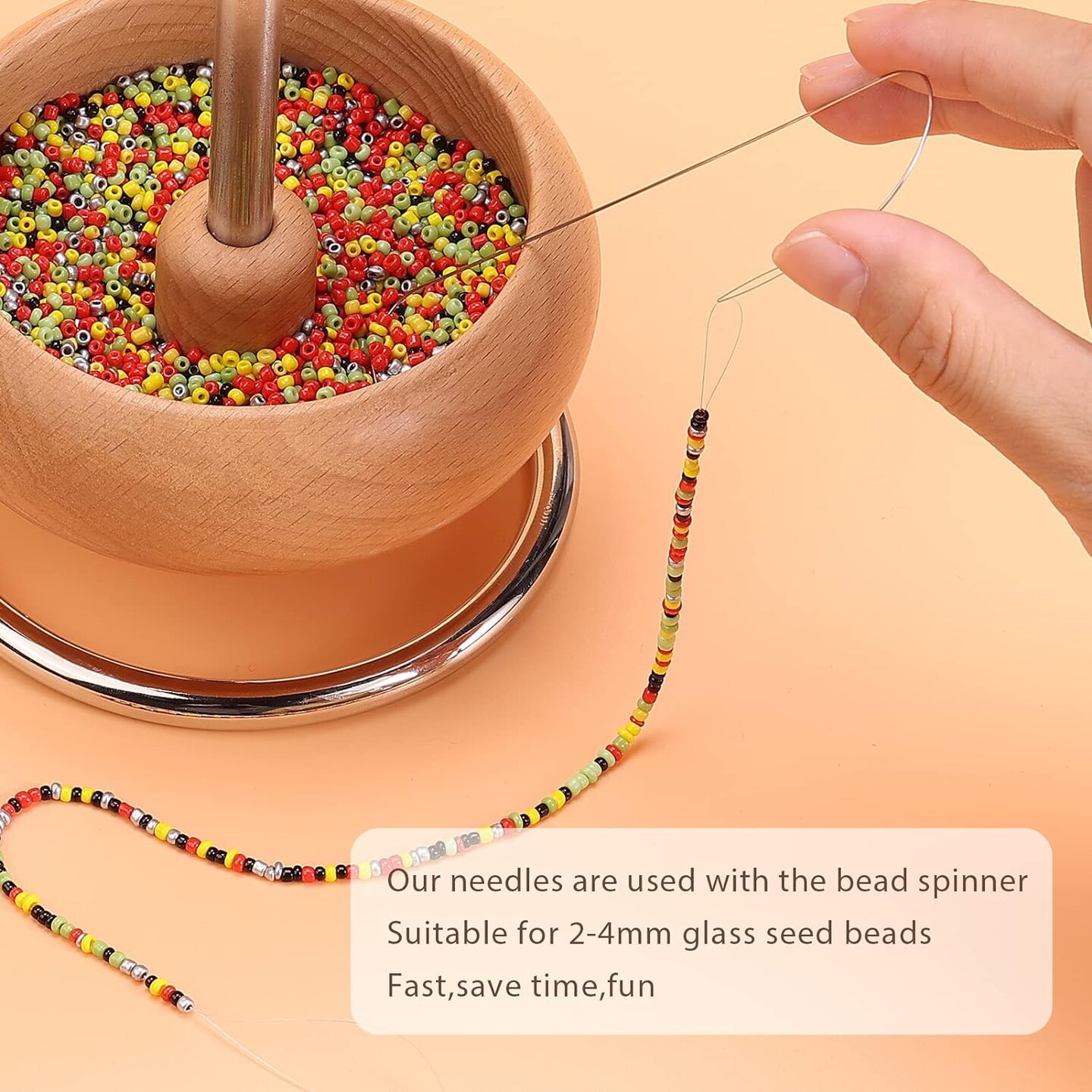 4 Pieces Large Eye Curved Beading Needles with Handle, 5.3 inch Stainless Bead Needle for Bead Spinner Loader, Bead Spinner Needles for String Seed Beads Jewelry Making (Patent Protection)