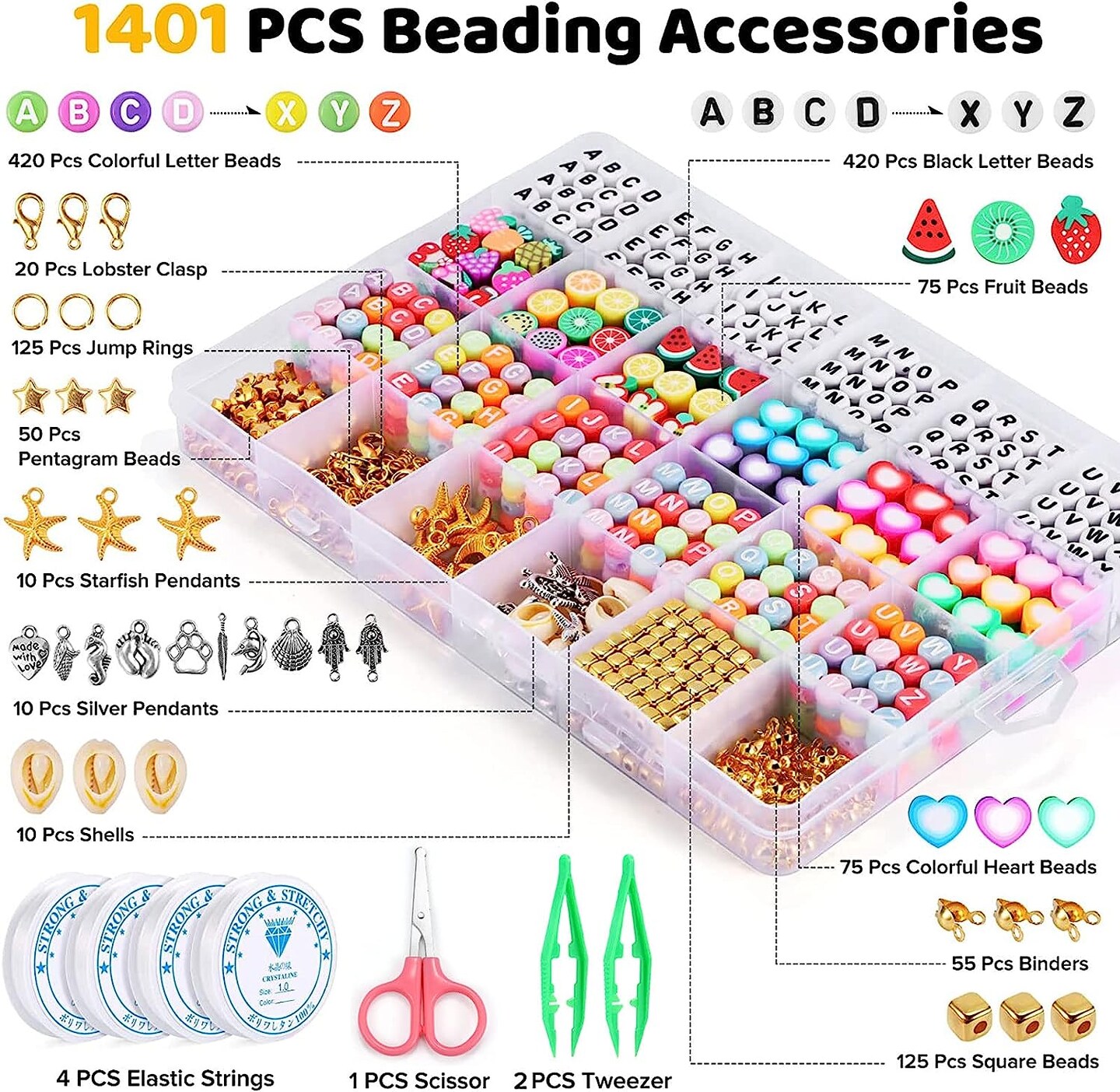 Bracelet Making Kit, 7400 Pcs Clay Beads Flat Round Clay Beads for Jewelry Making Crafts Gift for Girls Ages 3-12(2 Box)