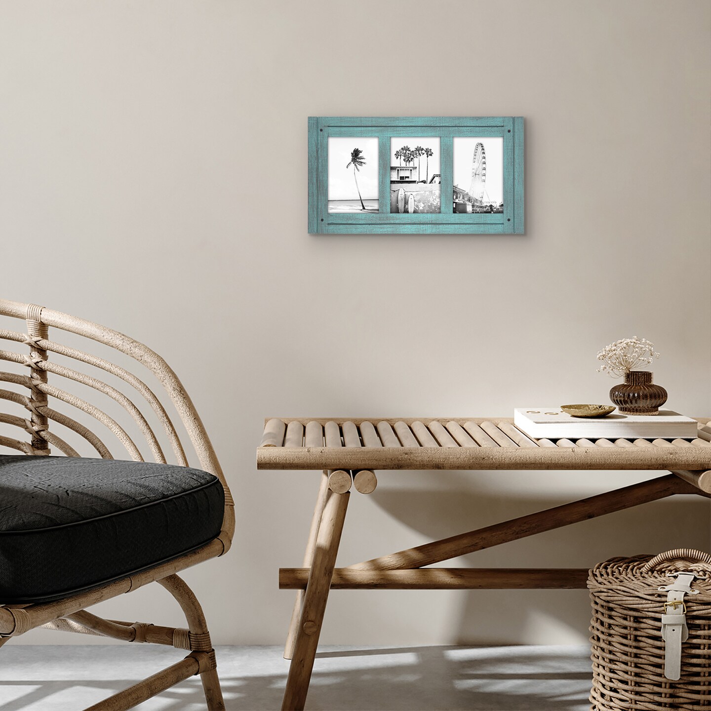 Americanflat 4x6 Tri-Photo Frame - Showcases Three 4x6 Photos at Once - Picture Frame for Western Home Decor - Glass Cover - Hanging Hardware - Includes Easel