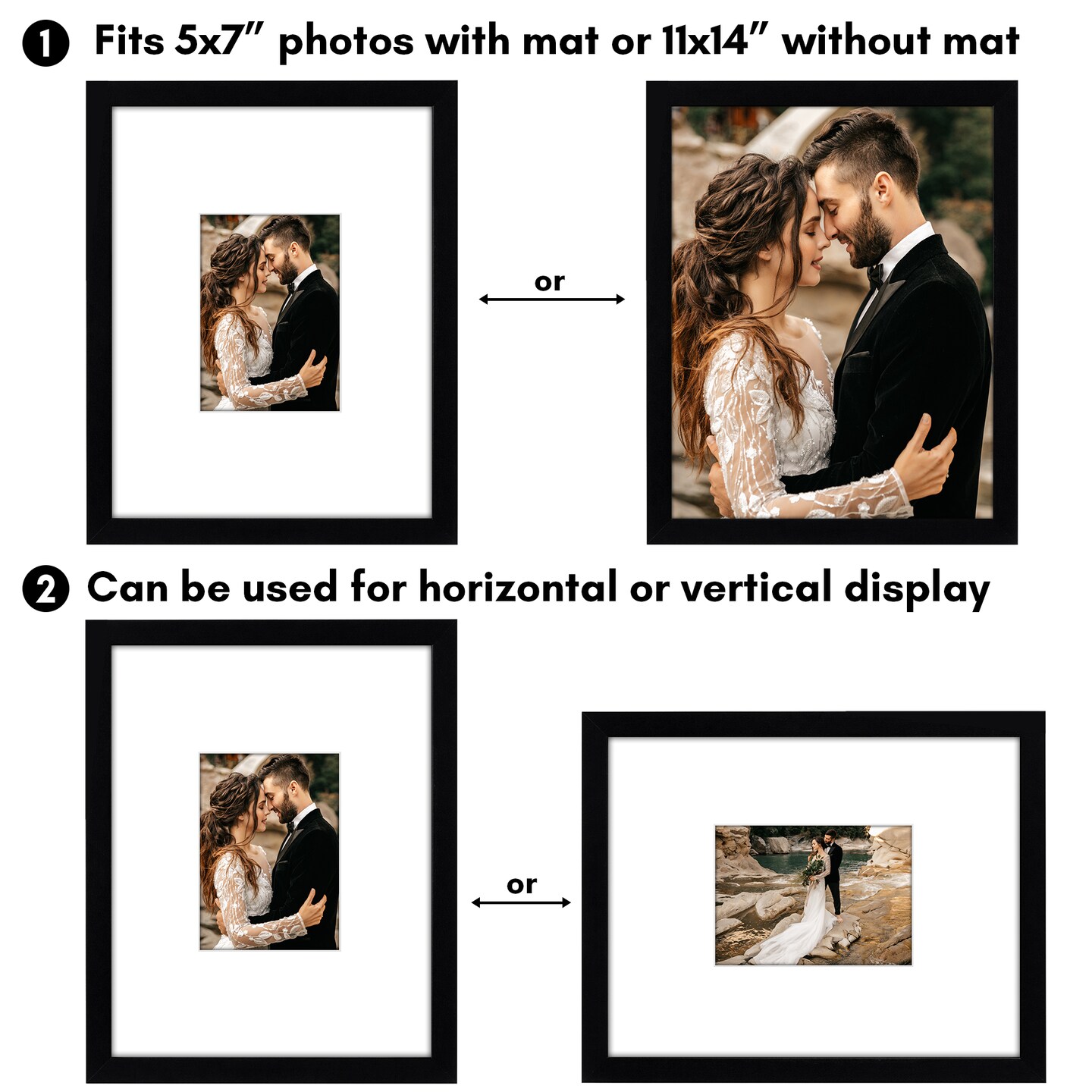 Americanflat 11x14 Wedding Picture Frame - 5x7 with Mat or 11x14 without Mat - Photo Frame for Special Occasions - Shatter Resistant Glass - Hanging Hardware for Horizontal or Vertical Display