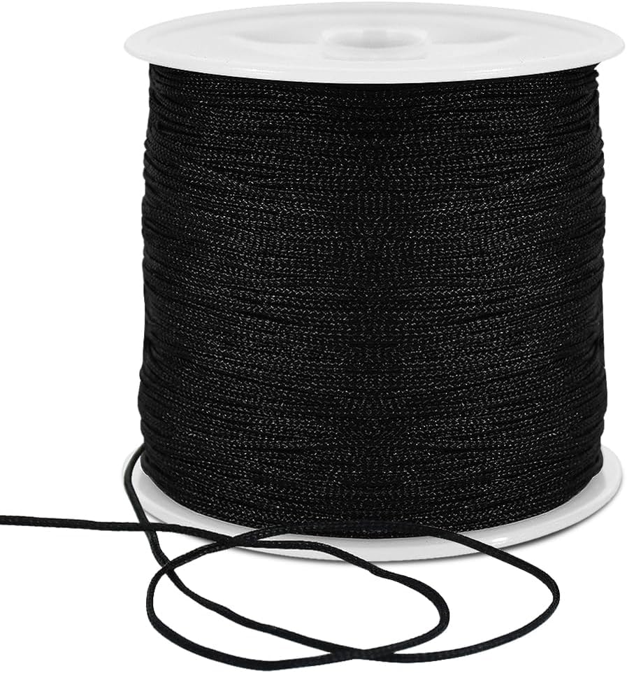 1mm x 100 Yards Black Nylon Cord Satin String for Bracelet Jewelry Making Rattail Macrame Waxed Trim Cord Necklace Bulk Beading Thread Kumihimo Chinese Knot Craft