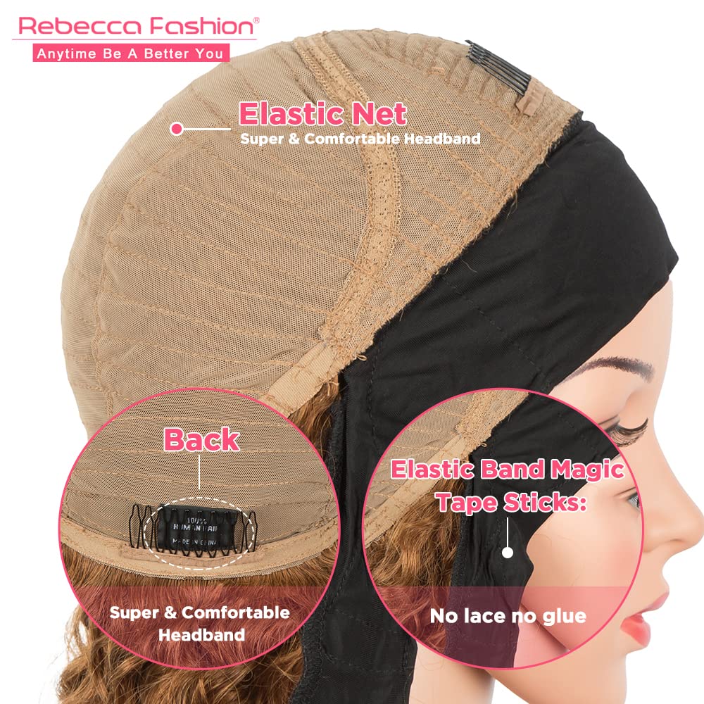 Rebecca Fashion #30 Brown Brazilian Virgin Human Hair Headband Deep Wave Wig -14 Inch