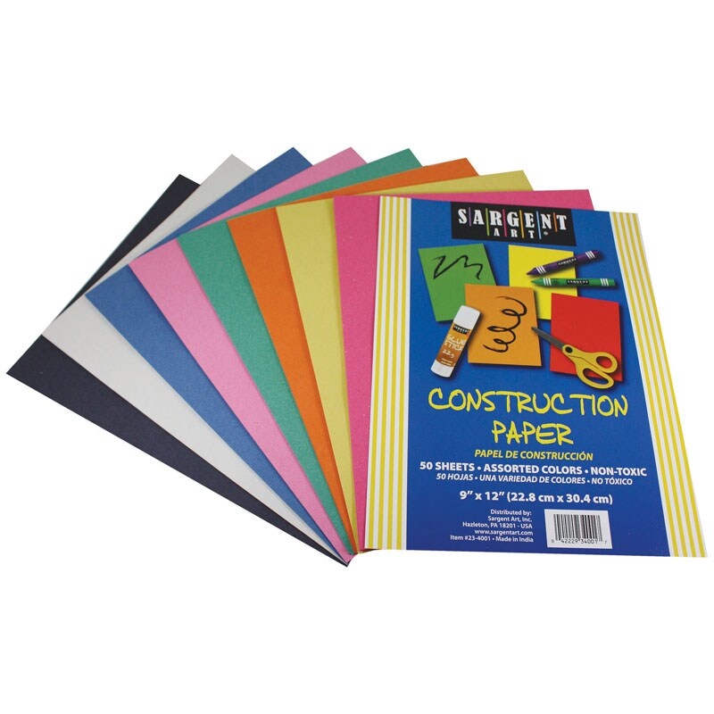 Construction Paper, 9&#x22; x 12&#x22;, Assorted, 50 Sheets