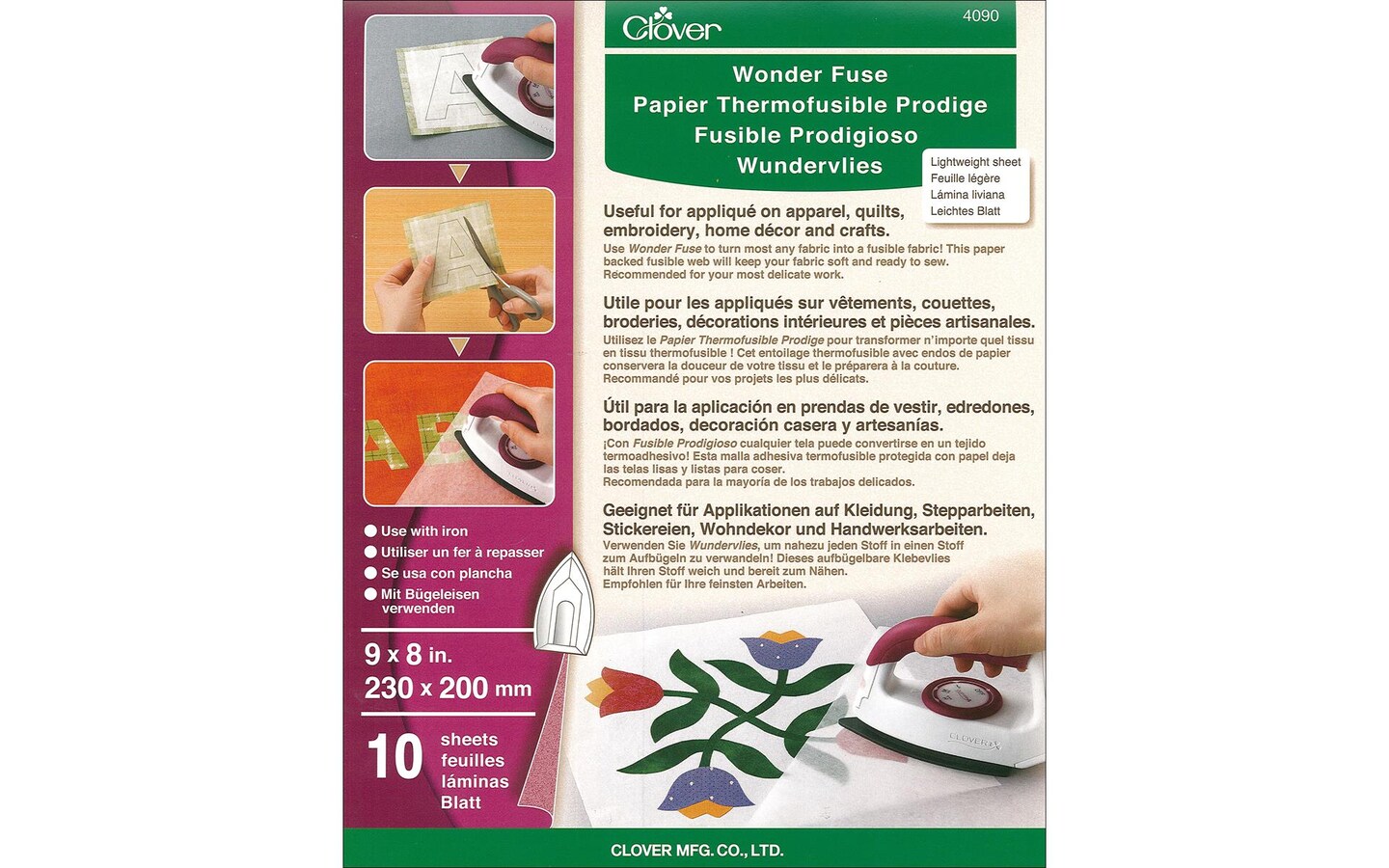 Clover Wonder Fuse Fusible Web 8X9 10Pc