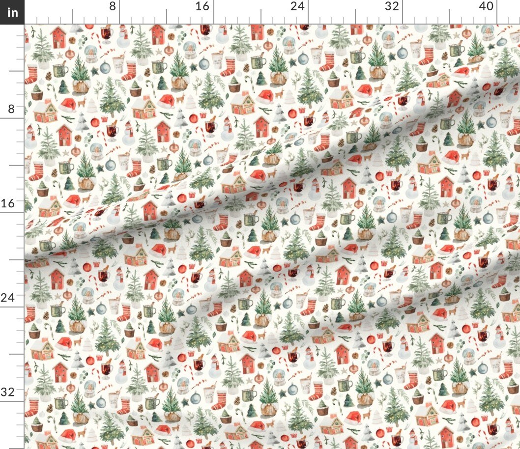 Various Fabrics by the Yard or Fat Quarter Watercolor Christmas Winter Holiday Rustic Cozy Cabin Tree Stocking Baking Custom Printed Fabric by Spoonflower
