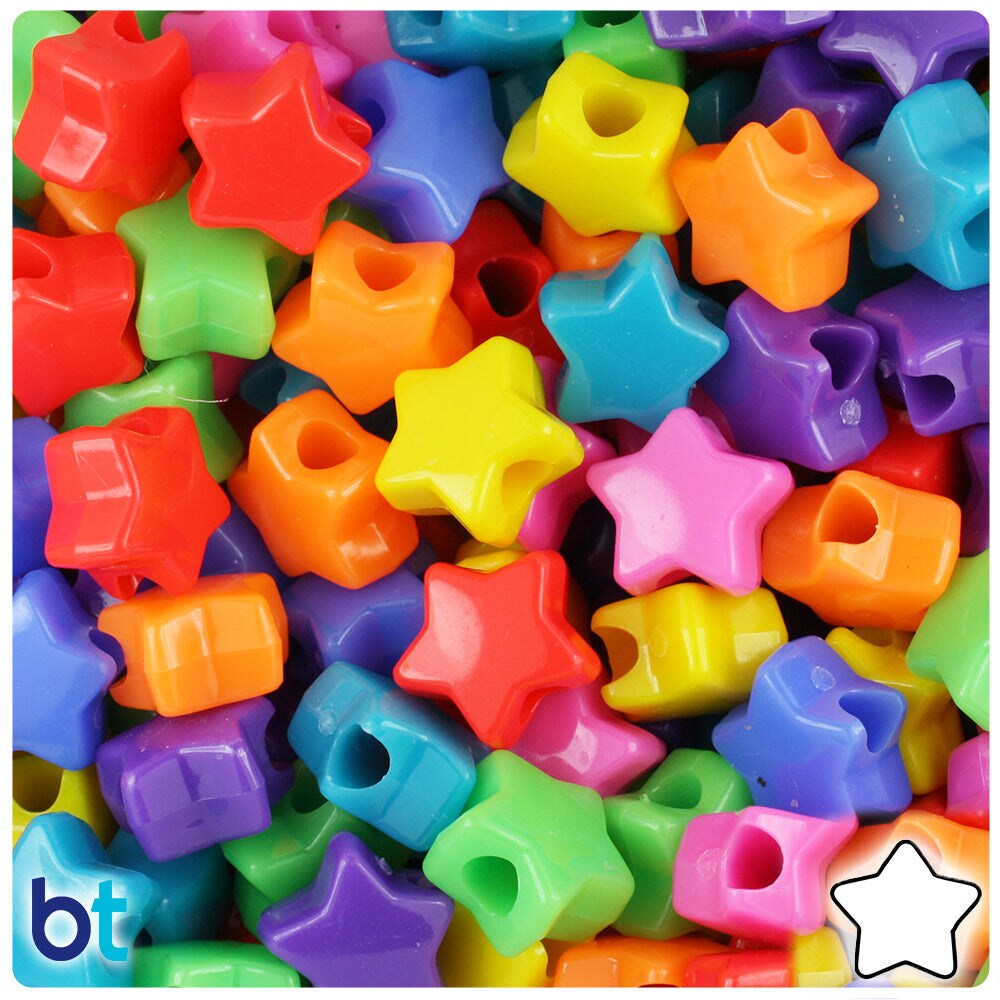 BeadTin Circus Opaque Mix 13mm Star Plastic Pony Beads (250pcs)