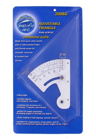 TRIANGLE ADJUSTABLE CLEAR ACRYLIC 8 INCH WITH INKING EDGE