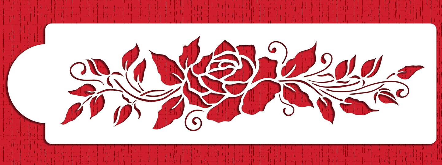 Rose Cake Stencil Tier #2 | C562 by Designer Stencils | Cake Decorating Tools | Baking Stencils for Royal Icing, Airbrush, Dusting Powder | Reusable Plastic Food Grade Stencil for Cakes | Easy to Use & Clean Cake Stencil