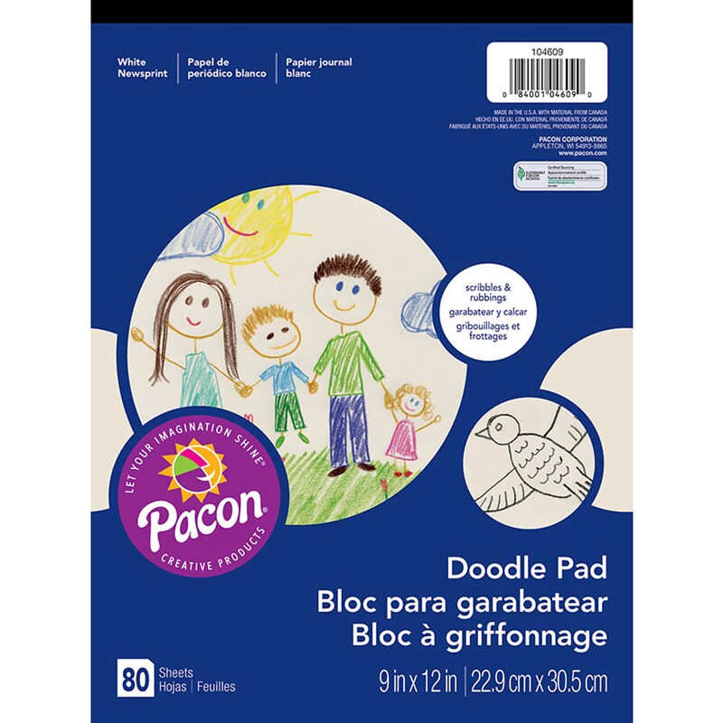 Doodle Pad, White, 9 X 12, 80 Sheets