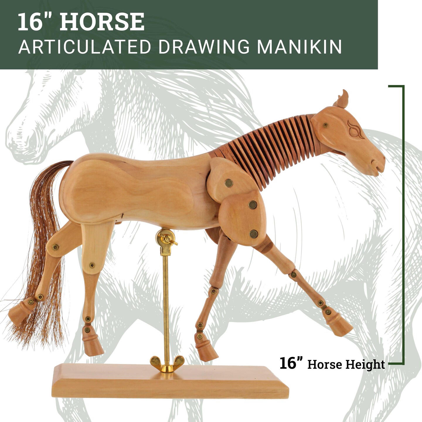 Wooden 16&#x22; Horse Artist Drawing Manikin Articulated Mannequin