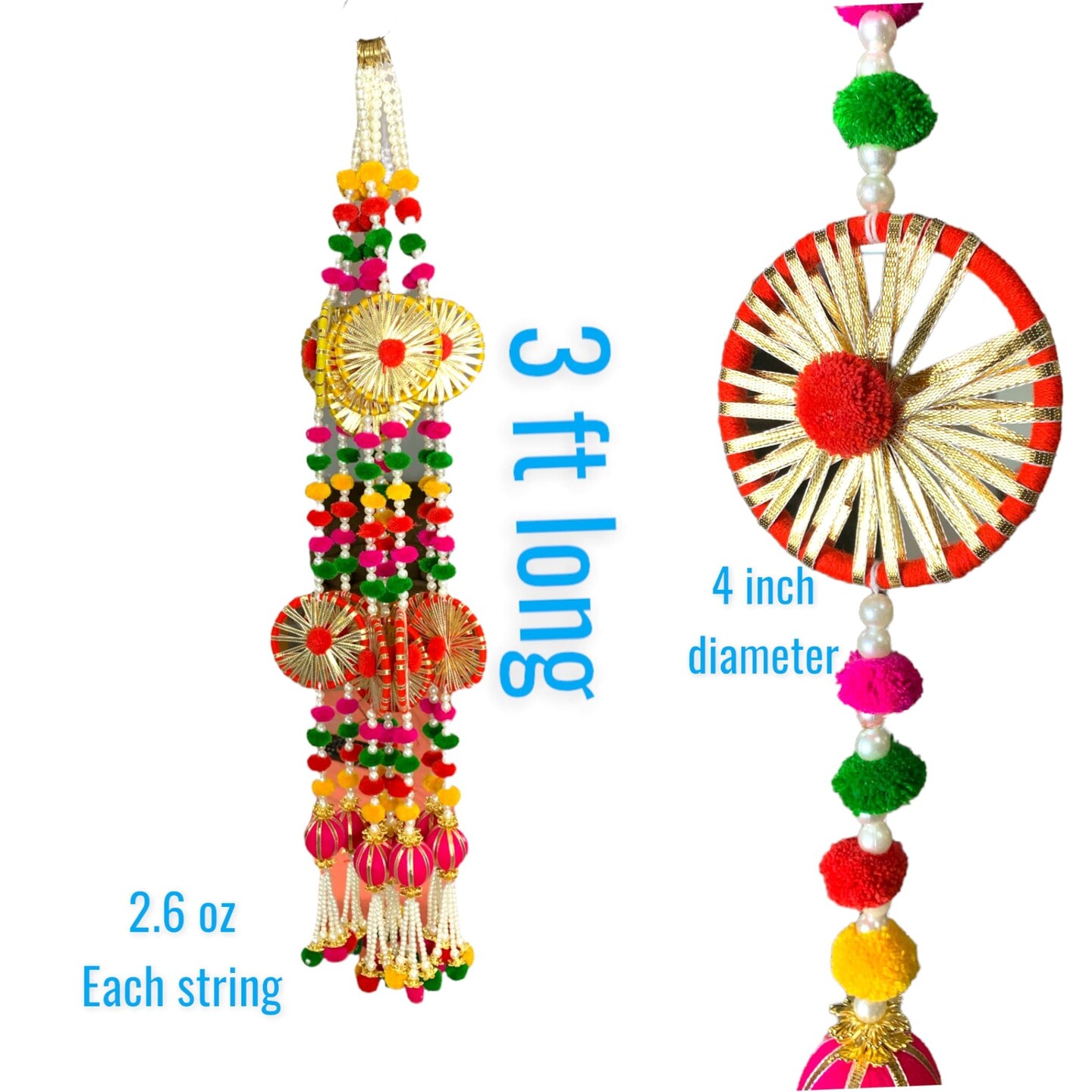 2 Strings Wall Backdrop Hanging Pompom Wheels Handmade Artificial Diwali Decoration Wedding India Diwali Decor Wall Decor Tapestry Wall Hanging