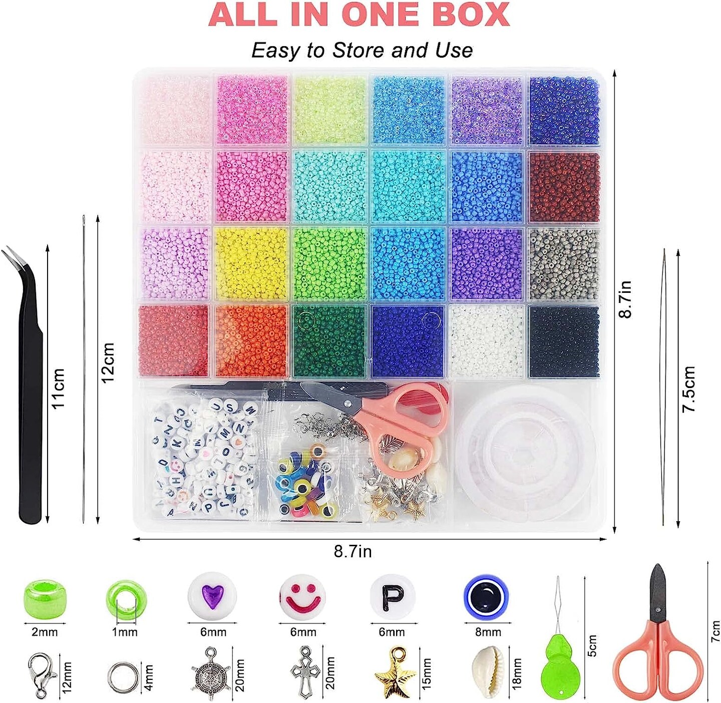 17000pcs 2mm Glass Seed Beads for Jewelry Making Kit, Small Beads Friendship Bracelets Making Kits, Tiny Waist Beads Kit with Letter Beads, DIY Art Craft Girls Gifts