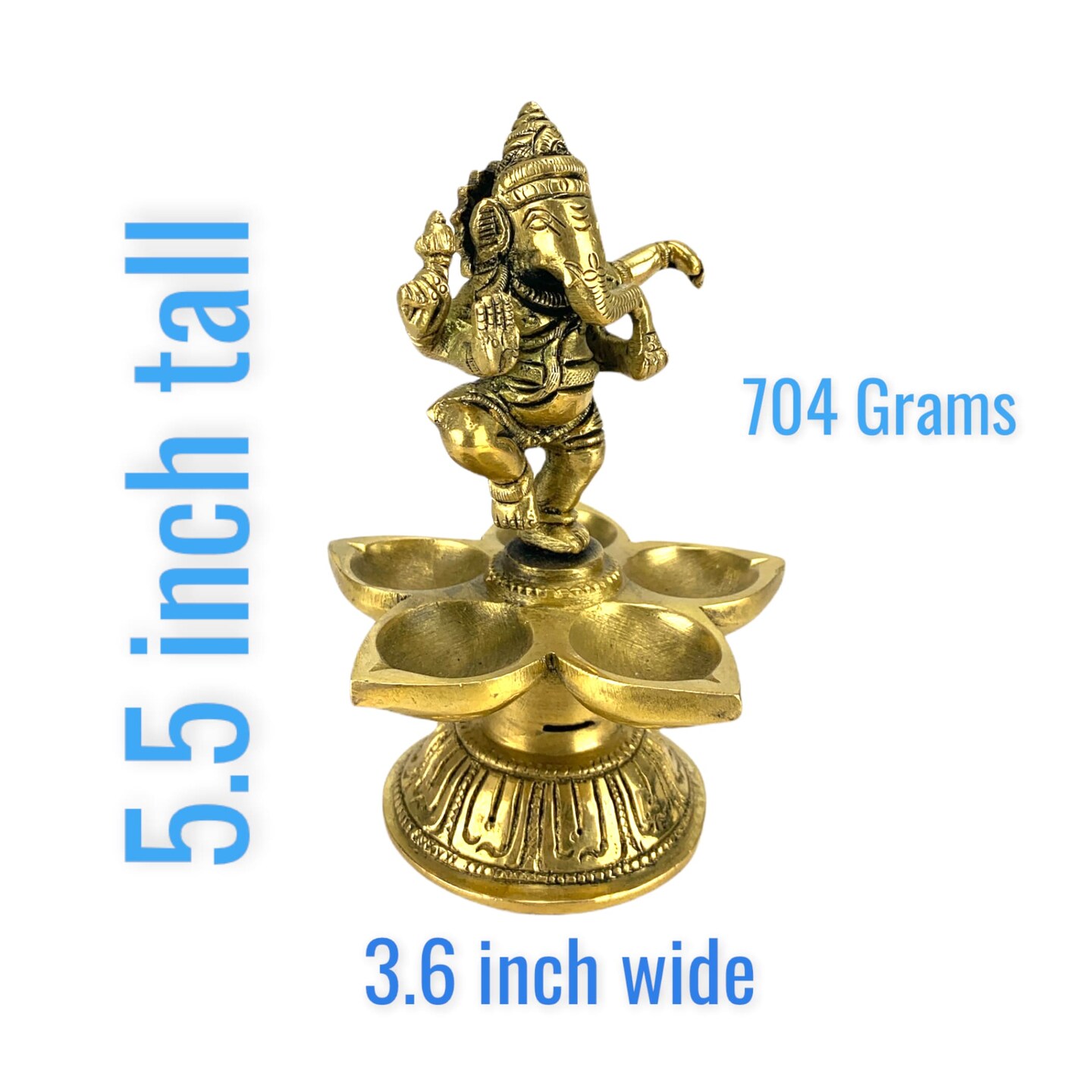 Dancing Ganesha Solid Brass Diya Deepam Vilakku Samai Oil Lamp with Base Home Pooja Room Diwali Decorations Mandir Temple Ganesha Akhand Diya Hindu Puja Religious Deepawali Return Gift