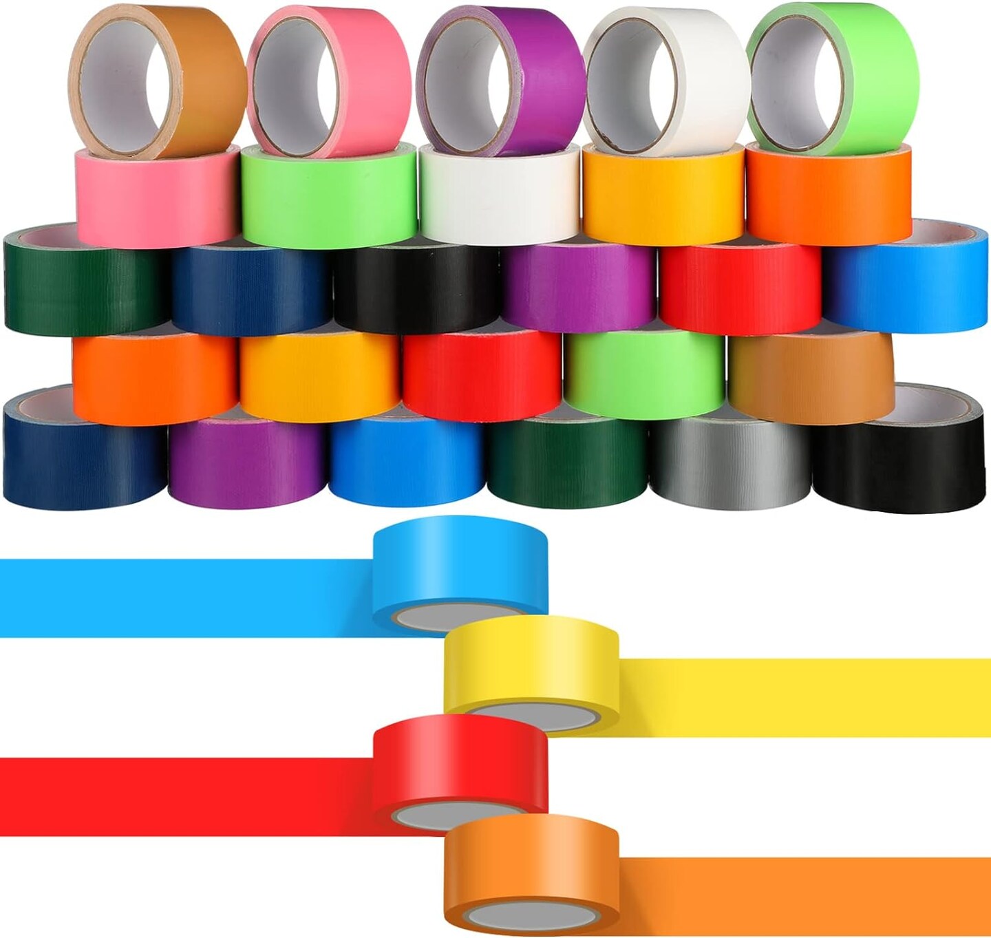 24 Rolls Colored Duct Tape Bulk, 10 Yards/Roll Duct Tape Heavy Duty Waterproof Craft Tape, Multi Purposes, No Residue, Tear by Hand for Indoor Outdoor Use (Colorful)