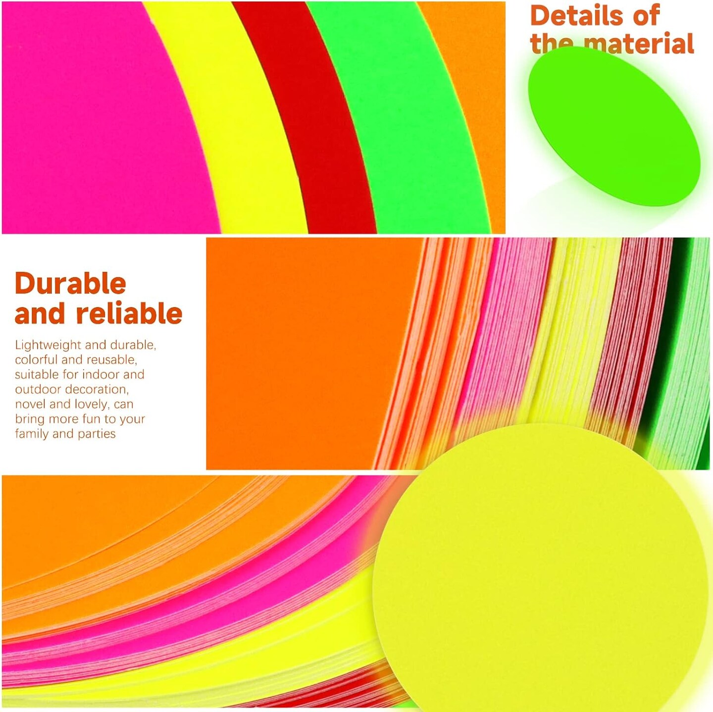 100 Sheets Glow Party Neon Papers, 7.9 Inch Circle Neon Cardstock for Black Light Glow Party Decorations and Supplies, 5 Colors