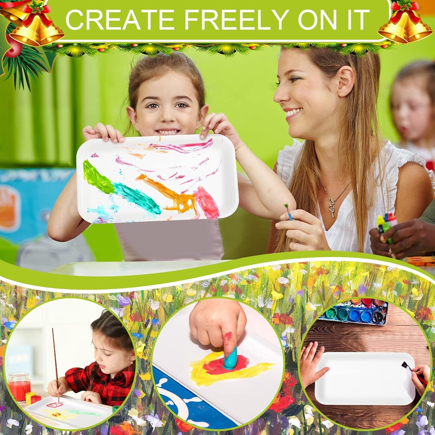 50 Pcs Crafts Foam Trays, White Foam Meat Tray Food Tray Paint and Ink Mixing Trays Rectangle School Printmaking Foam Trays for DIY Art Craft Dissecting(8 x 4 x 1 Inches)