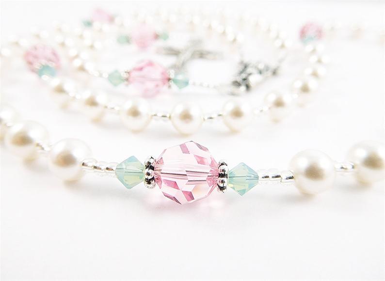 Personalized Pink Crystal and Pearl Catholic Rosary for a Girl's store Baptism or First Communion | Custom Rosary for Women and Girls