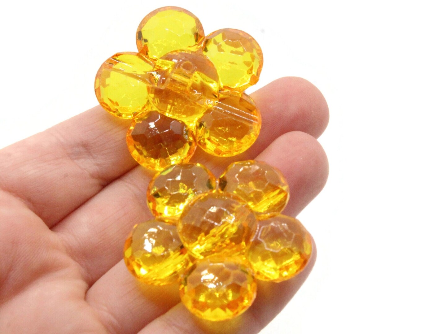 2 35mm Large Orange Flat Faceted Flower Plastic Shank Buttons