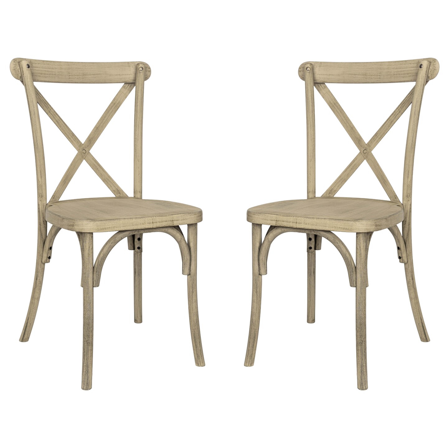Emma and Oliver Hensler Set of 2 Weather-Resistant Wood Look Resin Cross Back Chairs for Indoor/Outdoor Use