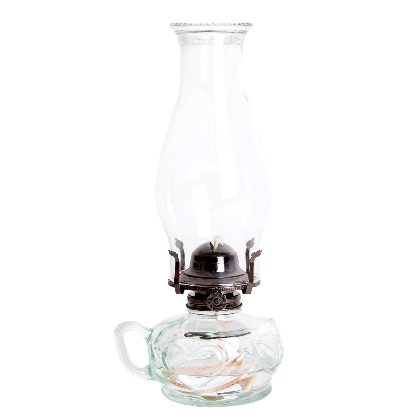 Rayo Chamber Oil Lamp, Portable with Finger Hold, Glass Font and Chimney, 12 in Tall