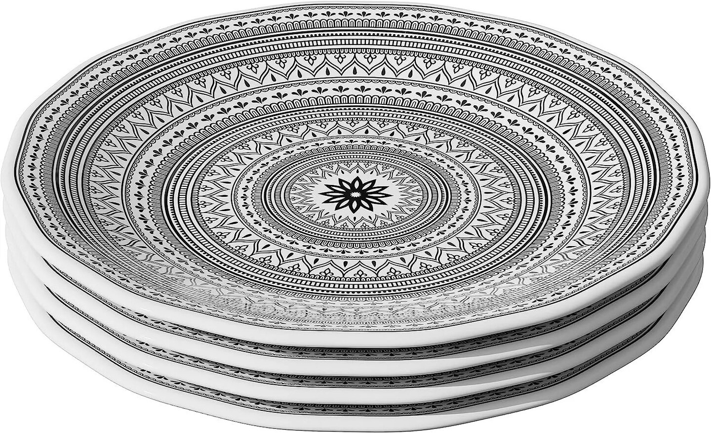 American Atelier Melamine Plates Set Of 4 9-Inch - Moroccan Black/White Design