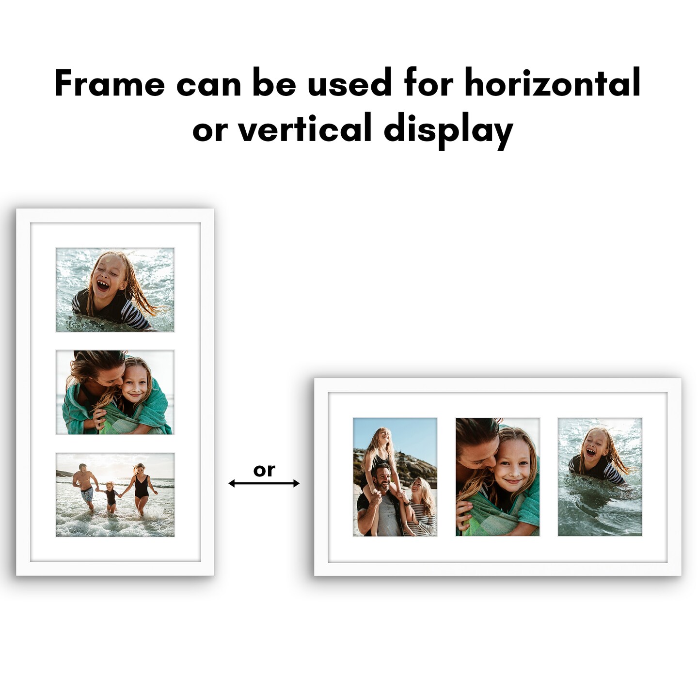 Americanflat 10x20 Collage Picture Frame - Displays (3) 5x7 Photos with Mat or (1) 10x20 Photo without Mat - Wall Gallery Decor - Plexiglass Cover - Hanging Hardware - Black