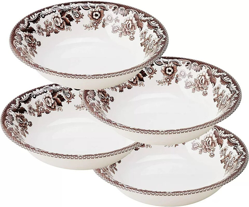 Spode Delamere Earthenware Cereal Bowls, Set of 4 - Sepia Toned British Flowers