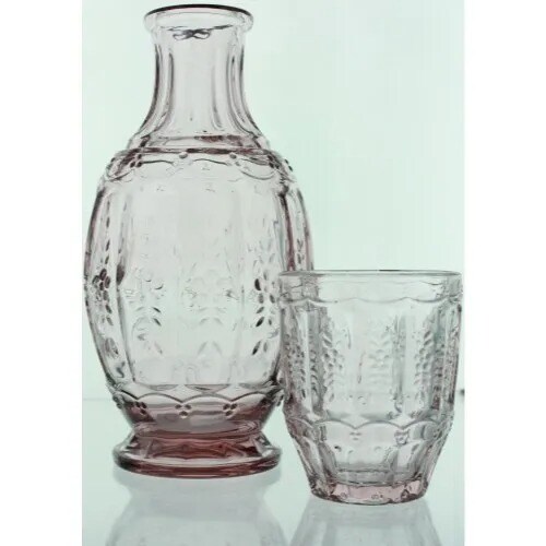 American Atelier Vintage Night Carafe 2 Piece Set with Glass Tumbler Purple Pink