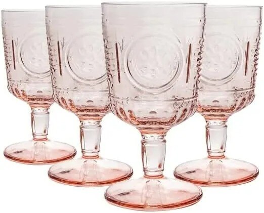 Bormioli Rocco Romantic Stemware Drinking Glass 4 Set 10.75 oz Cotton Candy Pink