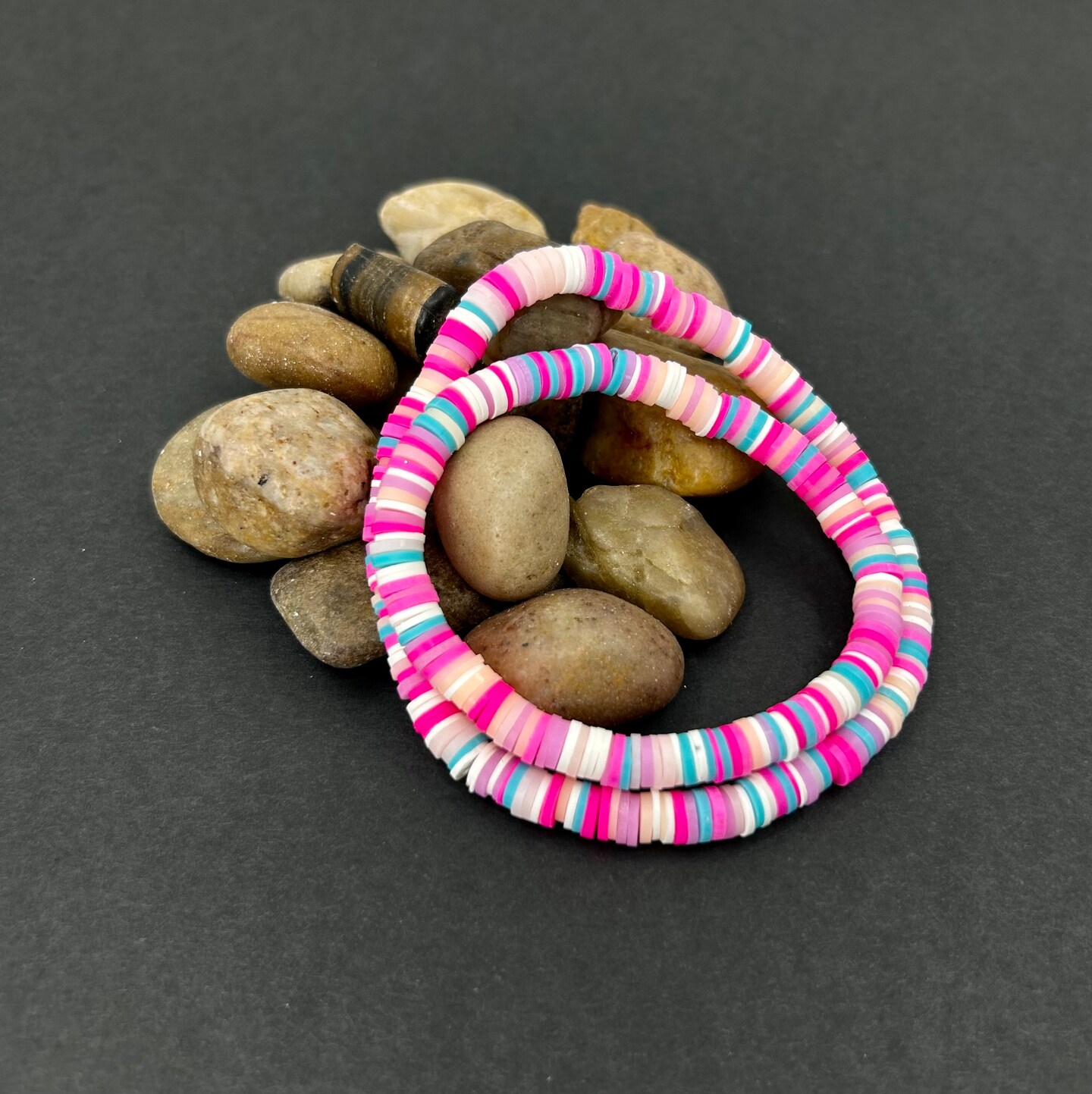 Fuchsia, Pink, Cream, Purple, and Turquoise Heishi Clay BRACELET
