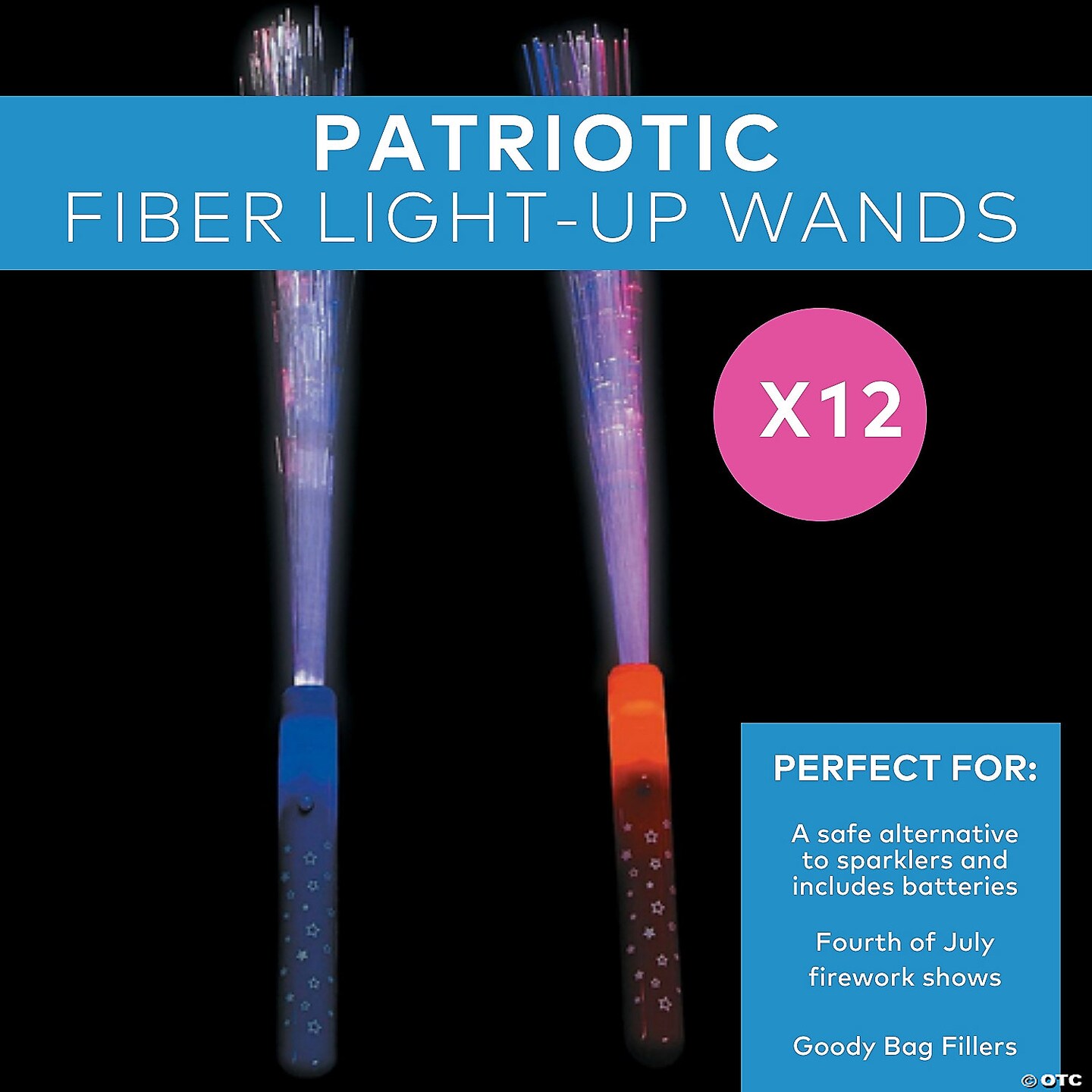 14&#x22; Patriotic Fiber Optic Red, White &#x26; Blue Light-Up Wands - 12 Pc.