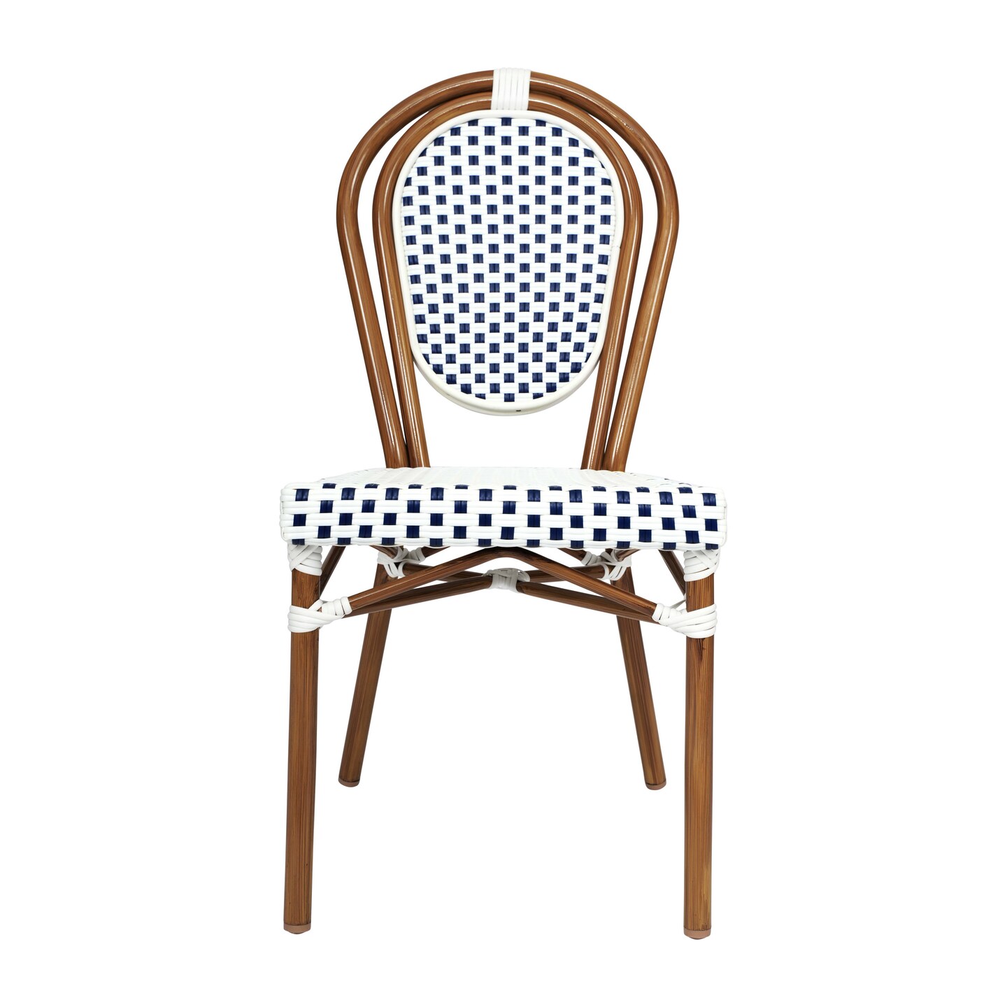 Merrick Lane Celia Stacking Thonet Bistro Style Chair, PE Rattan Seat, and Metal Frame for Indoor/Outdoor Use