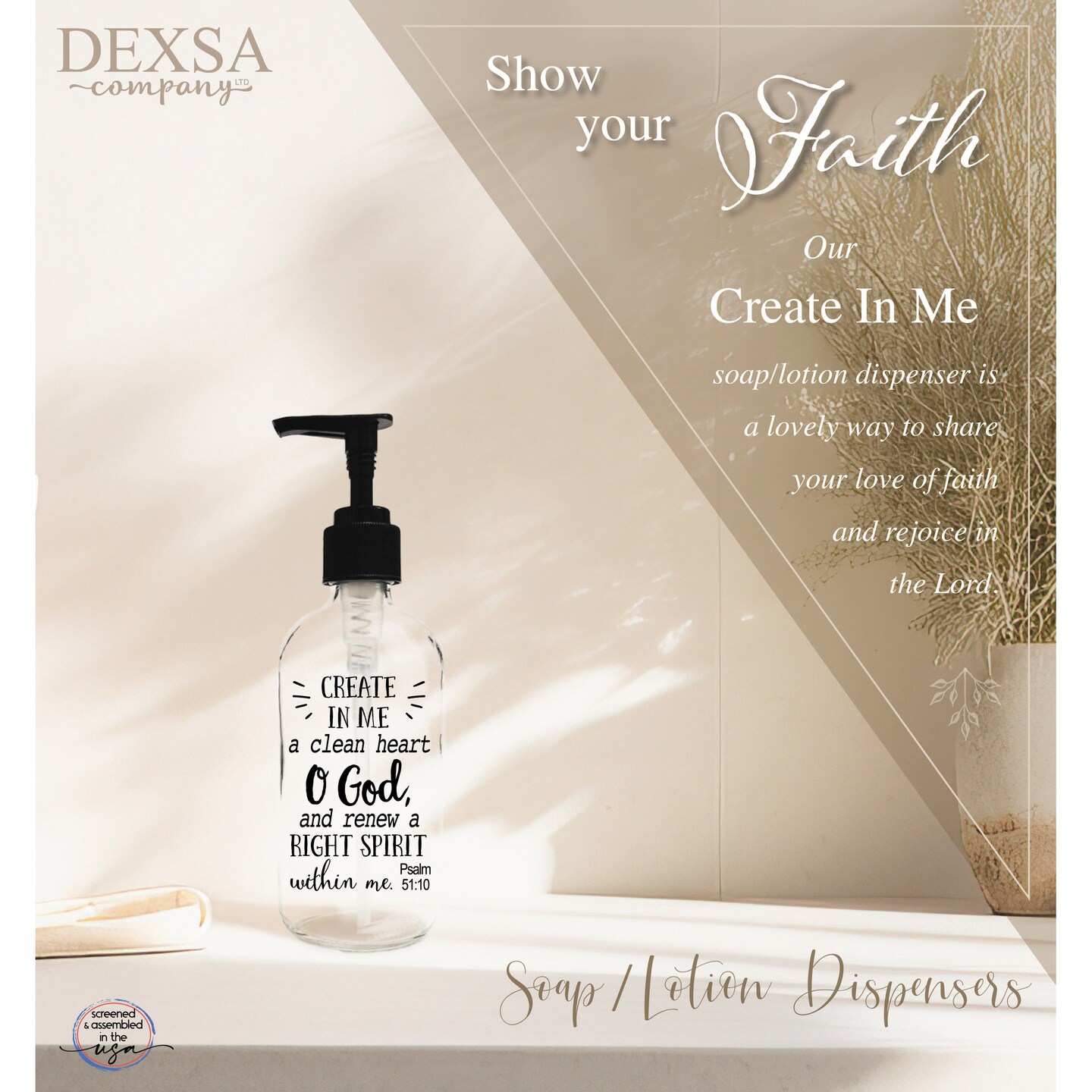 Create In Me A Clean Glass Soap Dispenser 8 ounces