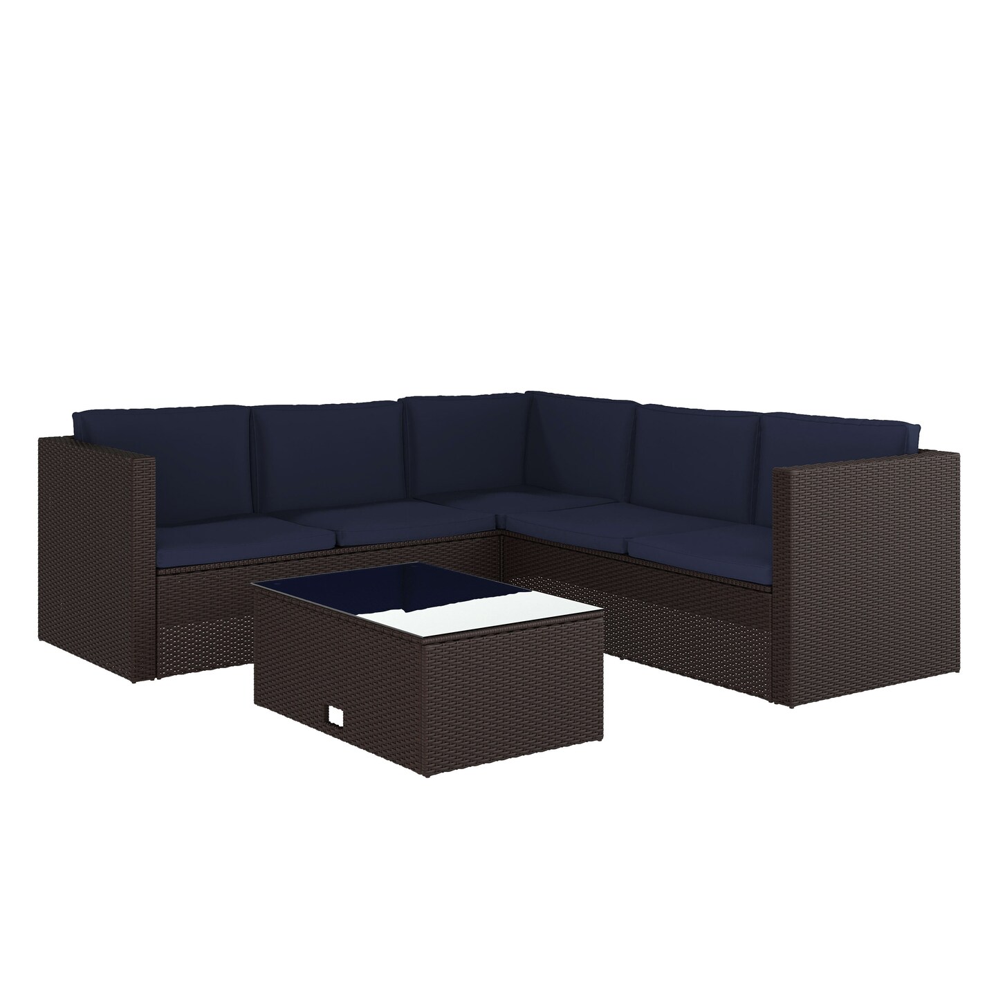 Merrick Lane Ginger All Weather PE Rattan Sectional Sofa with Coffee Table and Included Cushions