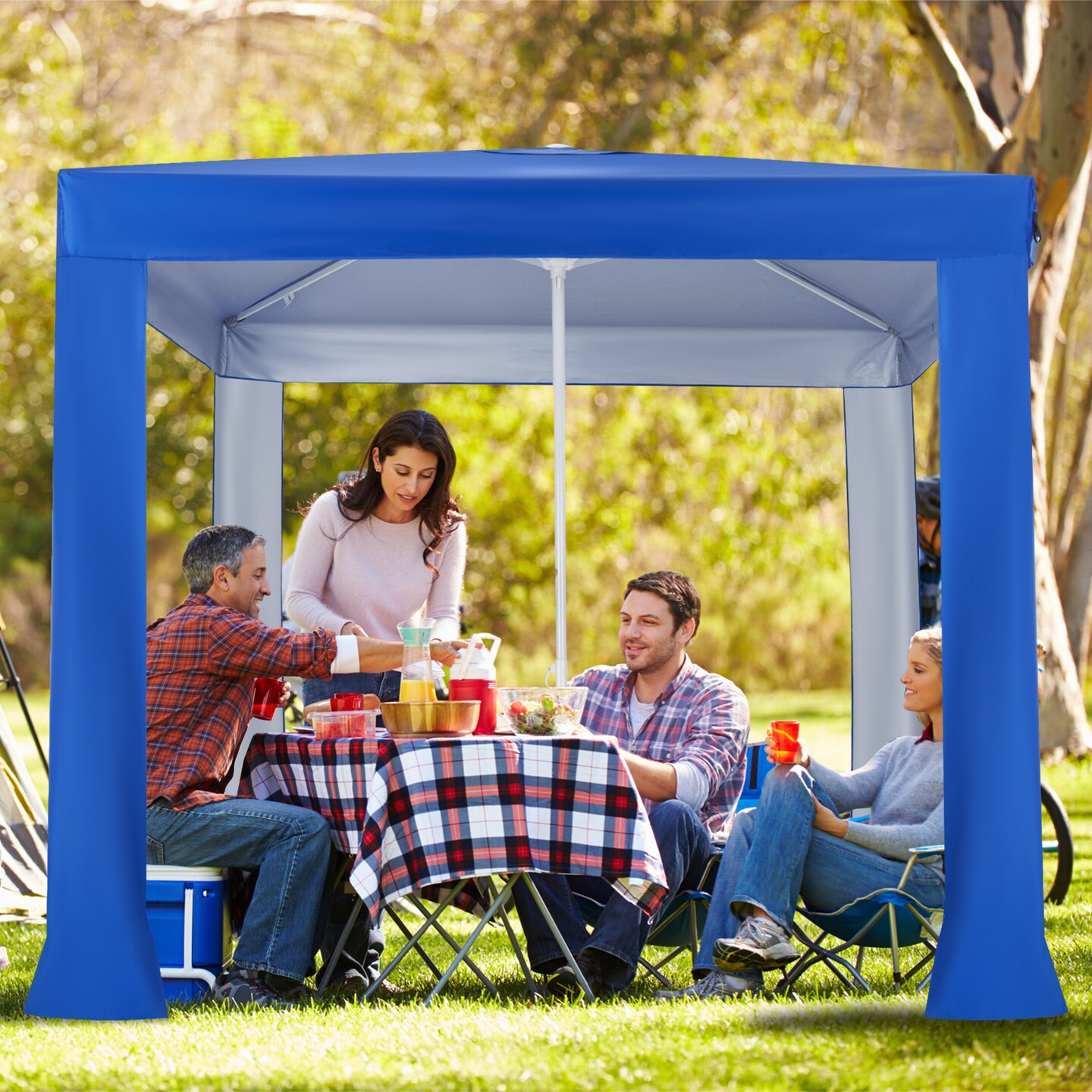 Beach Canopy Tent With Detachable Sidewall And Folding Table-Blue