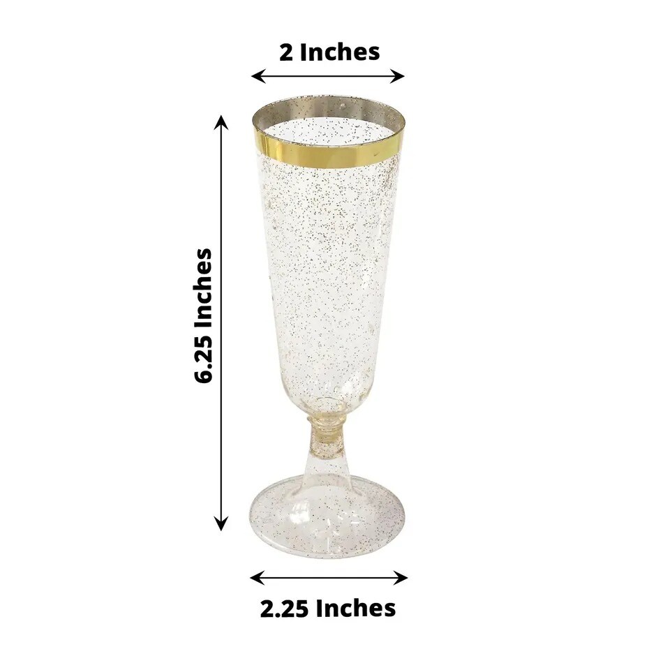 12 Clear 6 oz Glittered Plastic Flutes Champagne Glasses