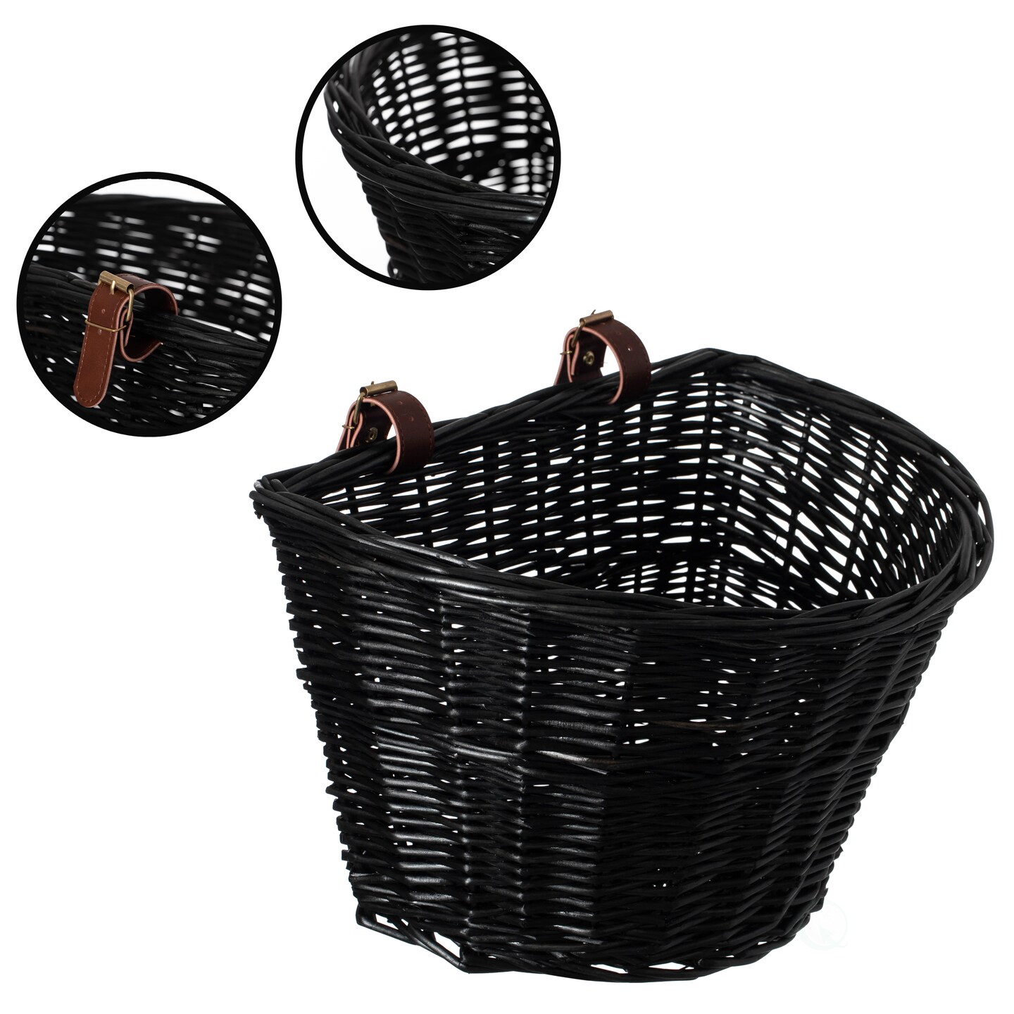 Wicker Front Cargo Bike Basket - Perfect for Riders of All Ages and Genders - for Beach Cruiser, Stationary Bike, E-bike, or Road Bike with Stylish Faux Leather Straps